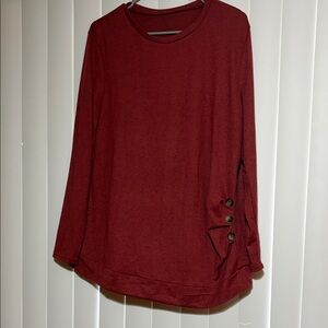 SHEIN Burgundy Long Sleeve Button Detail Top NWT